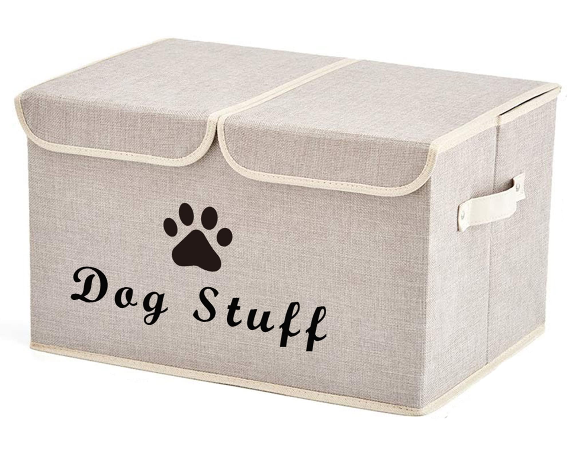 Morezi Dog toy box basket storage with lid perfect basket for dog toys grooming stuff living room playroom closet home organization - Beige