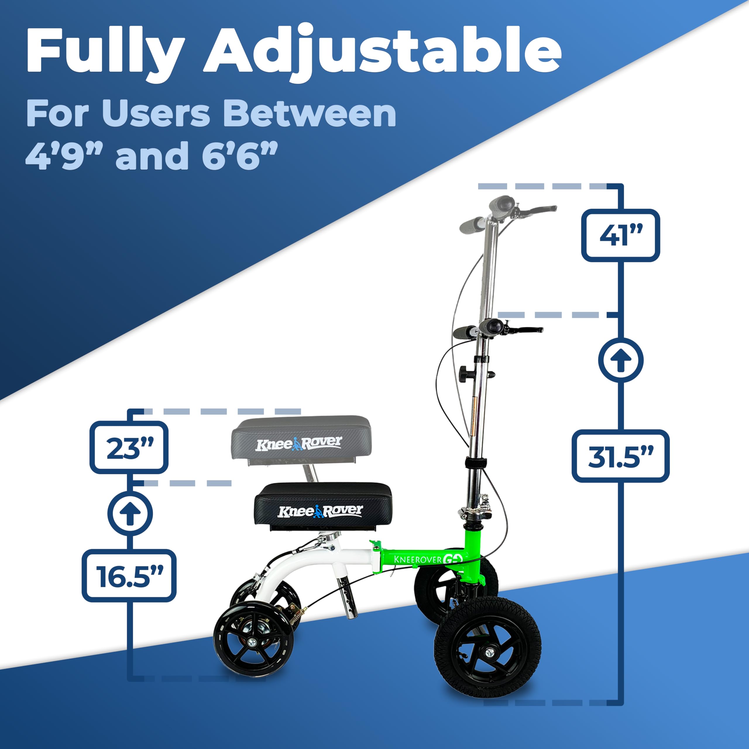KneeRover GO Hybrid - Most Compact All Terrain Knee Scooter for Adults for Foot Surgery Heavy Duty Knee Walker for Broken Ankle Foot Injuries Recovery Leg Scooter Best Knee Crutch Alternative (Green)