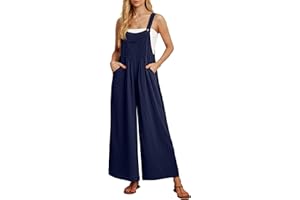 IWOLLENCE Women's Summer Jumpsuits Boho Wide Leg Overalls Casual Loose Rompers with Pockets 2024