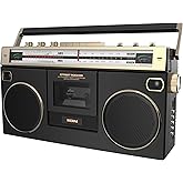 Ion Audio 1980S-Style Portable Bluetooth Boombox AM/FM Radio Cassette Player Recorder, VU Meters, USB Recording, Dual Full-Range High Bass Speakers (Gold Edition)