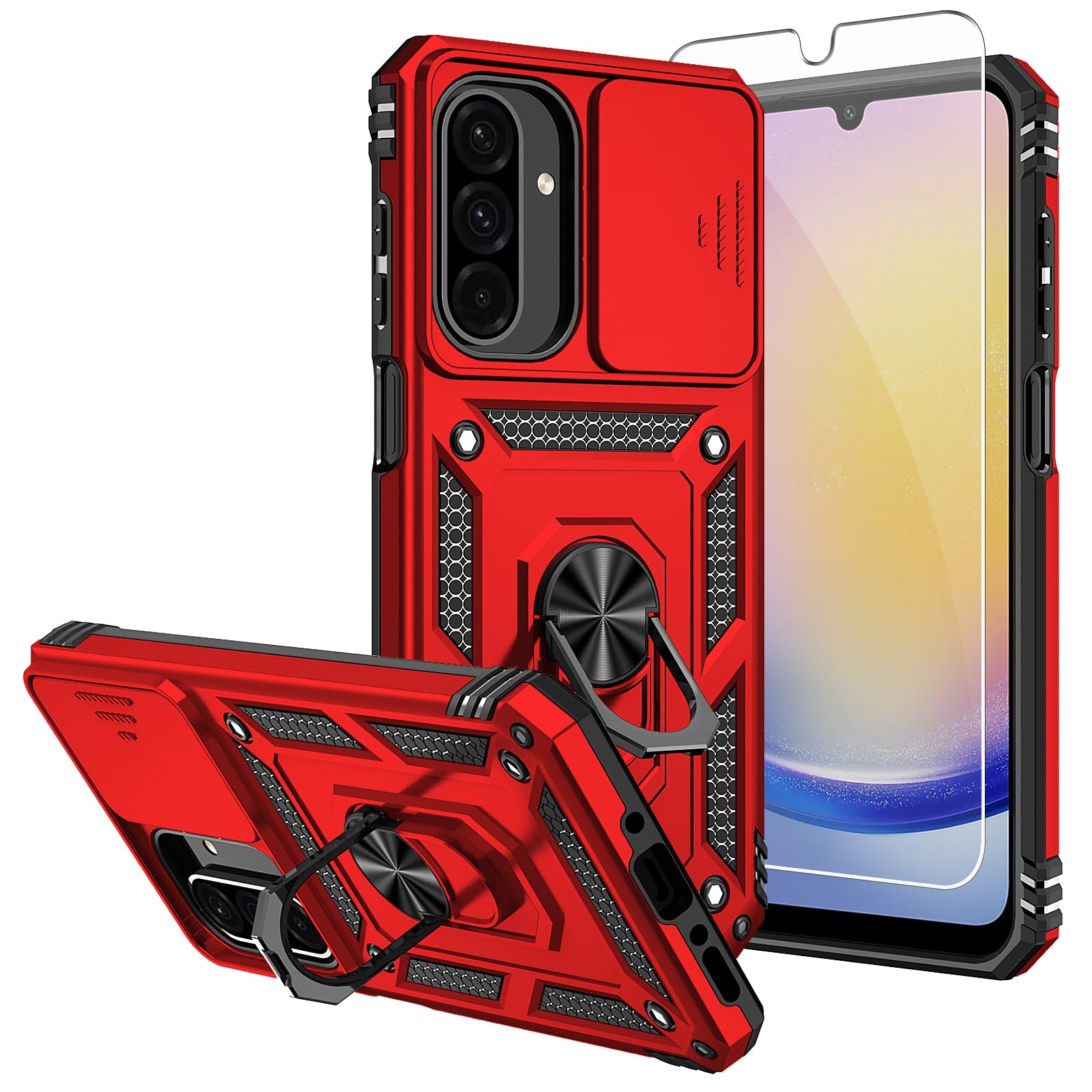 SKMY for Samsung Galaxy A17 5G Case,with Screen Protectors and Camera Cover,[Military Grade] 16ft.Drop Tested Cover with Magnetic Kickstand Protective Case for Galaxy A17 5G, Red