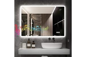 STARLEAD 24"x32" LED-Bathroom-Mirror-with-Lights, Wall-Mounted with Bluetooth Speaker, Anti-Fog, 3 Color Temperature, Dimmable Brightness, Waterproof, Tempered Glass, Frontlit & Backlit