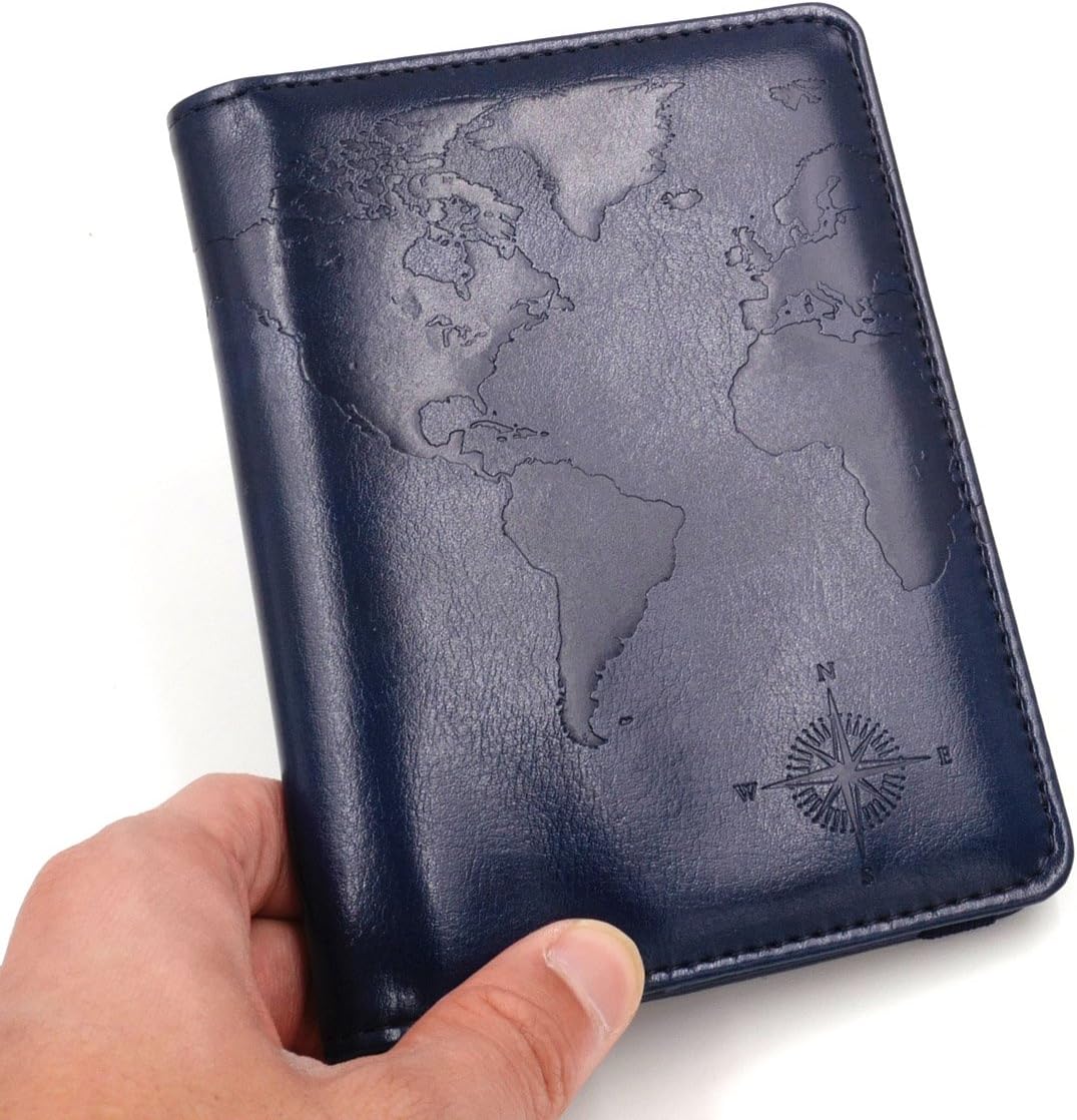  | Kandouren RFID Blocking Passport Holder Cover Case, travel luggage passport wallet made with Brown Map Crazy Horse PU Leather for Men & Women | Passport Covers