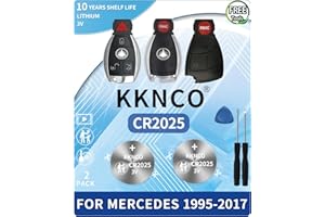 KKNCO Key Fob Battery Replacement for Mercedes-Benz C-Class E-Class ML S-Class Sprinter GLC GL CLA CLK GLE GLA SLK SL CLS GLS R C300 E350 ML350 C280 (Check Fitment Guide) 2 Packs CR2025 Batteries