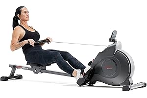 Sunny Health & Fitness Flip & Foldable Rowing Machine for Home w/Extended Slide Rail, Full-Body Workout, Low-Impact, Optional Extra Long Rail, Quiet Rail Cover, Water Motion and Free SunnyFit App