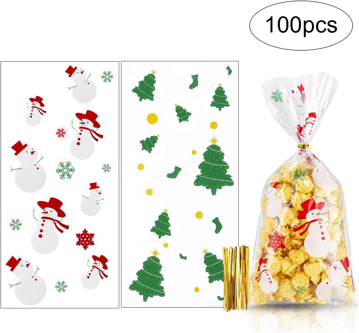 MELLIEX Weihnachten Süßigkeiten Tüten, 100 Stück Cellophantüten Candy