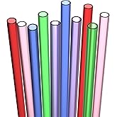 Fiesta First 10 Long Reusable Hard Plastic Drinking Straws, Medium Width + Sturdy Cleaning Brush - For Tumblers, Mason Jars, 