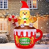 GOOSH 6 FT Christmas Inflatables Outdoor Decorations, Gingerbread Man Blow Up Yard Decorations Sitting in The Hot Cocoa Mug Scene with Built-in LEDs for Indoor Party Garden Lawn Decor