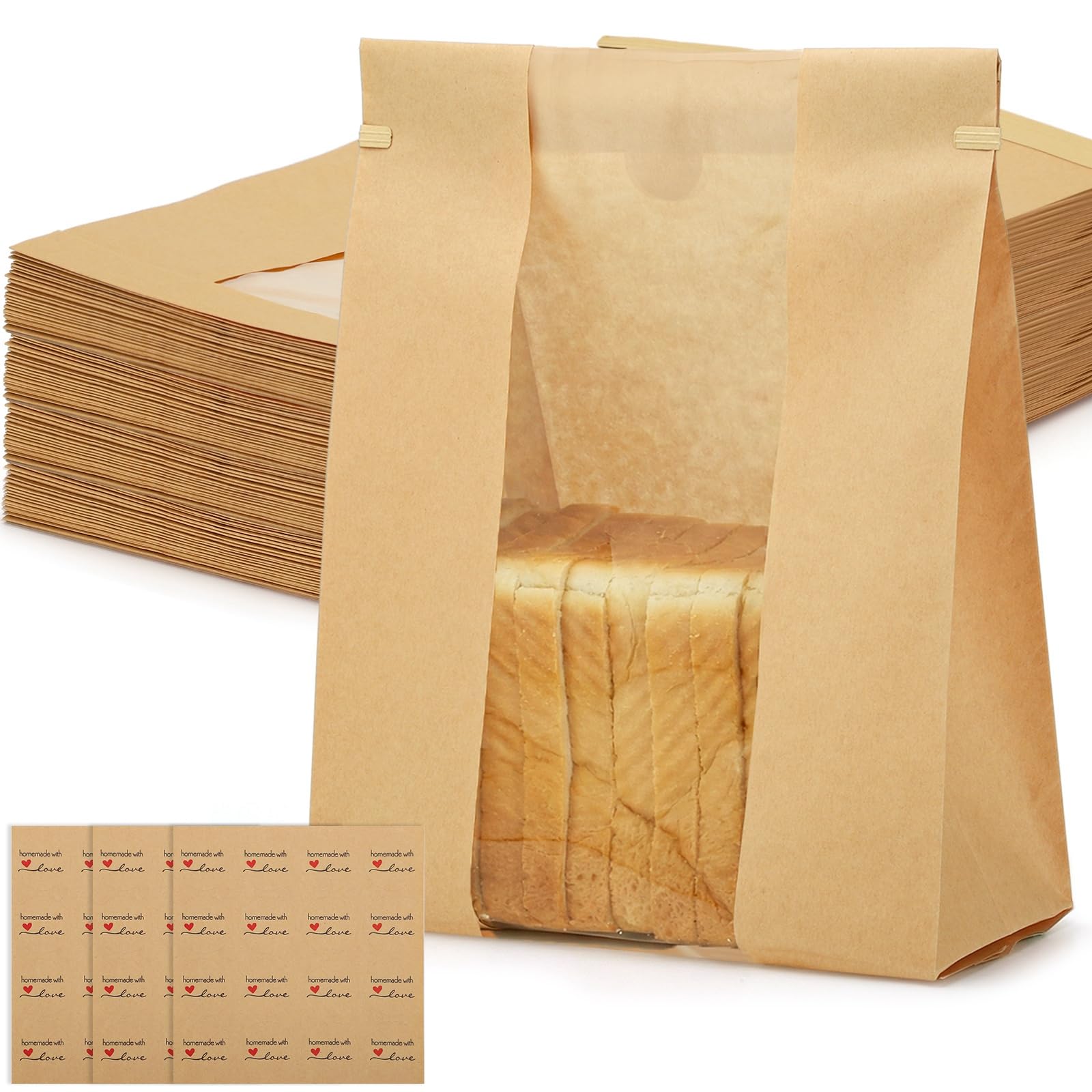 Photo 1 of 130 Pcs Paper Bread Bags with Window, 16x10.2x5in Sourdough Bread Bags for Homemade Bread, Large Bakery Bag with 160 Stickers for Easter Baked Storage