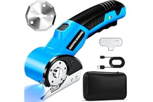 MILTNK Cordless Electric Scissors, Rechargeable Rotary Cardboard Cutter, Automatic Box Cutter with LED Light, Safety Lock, Extra Blades, Electric Scissors for Fabric Leather Carpet Plastic Cloth Carton, Blue