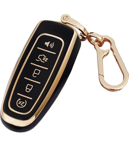 ELOHEI Key Fob Cover For Ford C-Max Edge Escape Expedition Explorer Flex Focus Taurus Lincoln MKS MKT MKX Premium Soft TPU 360 Degree Full Protection Key Case (Gold Edge Black