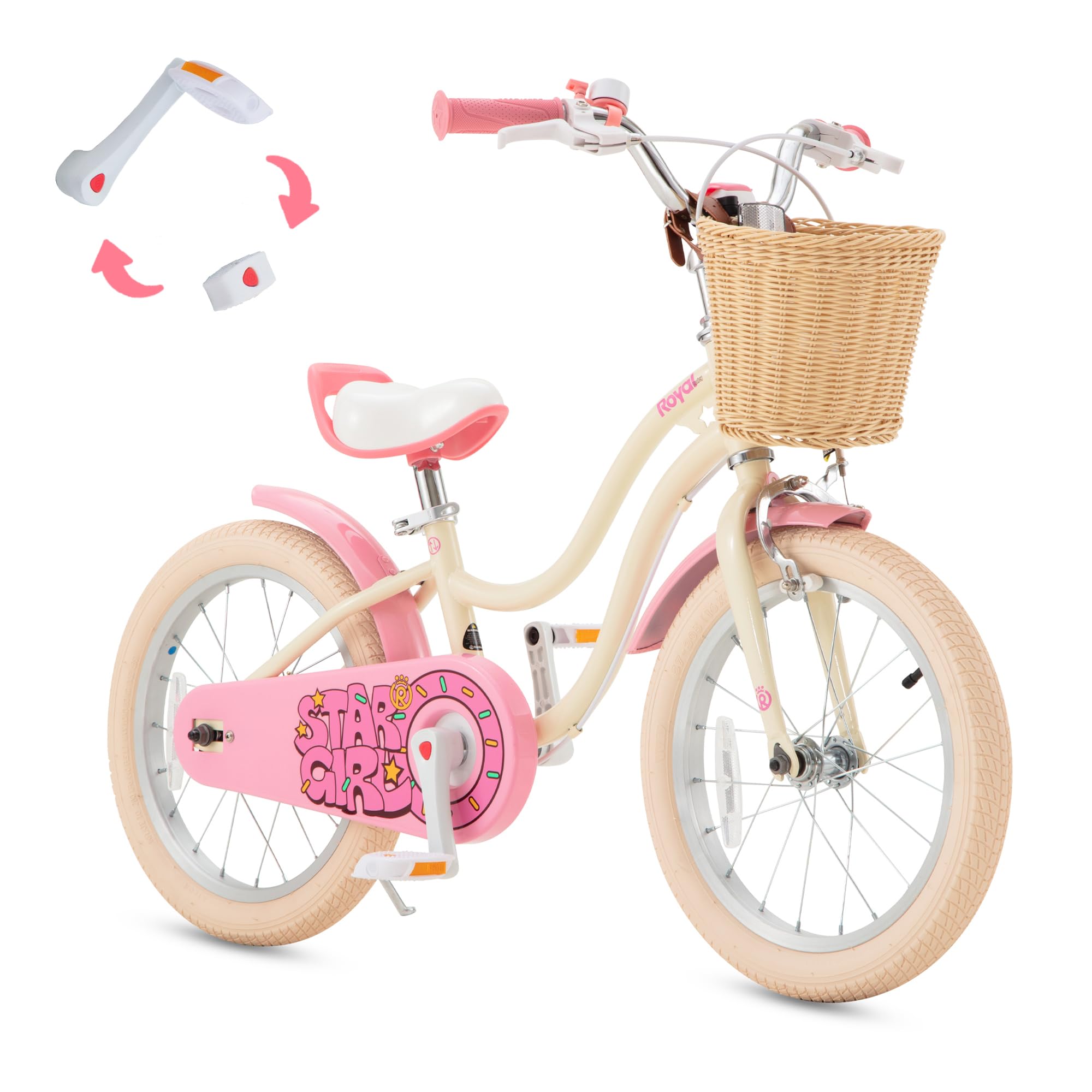 RoyalBaby Girls Bike EZ Kids Bike Stargirl Training Free Balance to Pedal Easy Learning Bicycle, 16 Inch for Toddlers & Big Kids, Cream White Pink Image