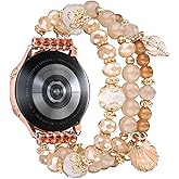VISOOM Beaded Boho Bracelet Compatible for Samsung Galaxy Watch 6/5/4 40mm 44mm Bands/Active 2 40mm 44mm/Watch 4 Classic 42mm 46mm Band Women, 20mm Handmade Fashion Cute Elastic Crystal Beads Bracelet