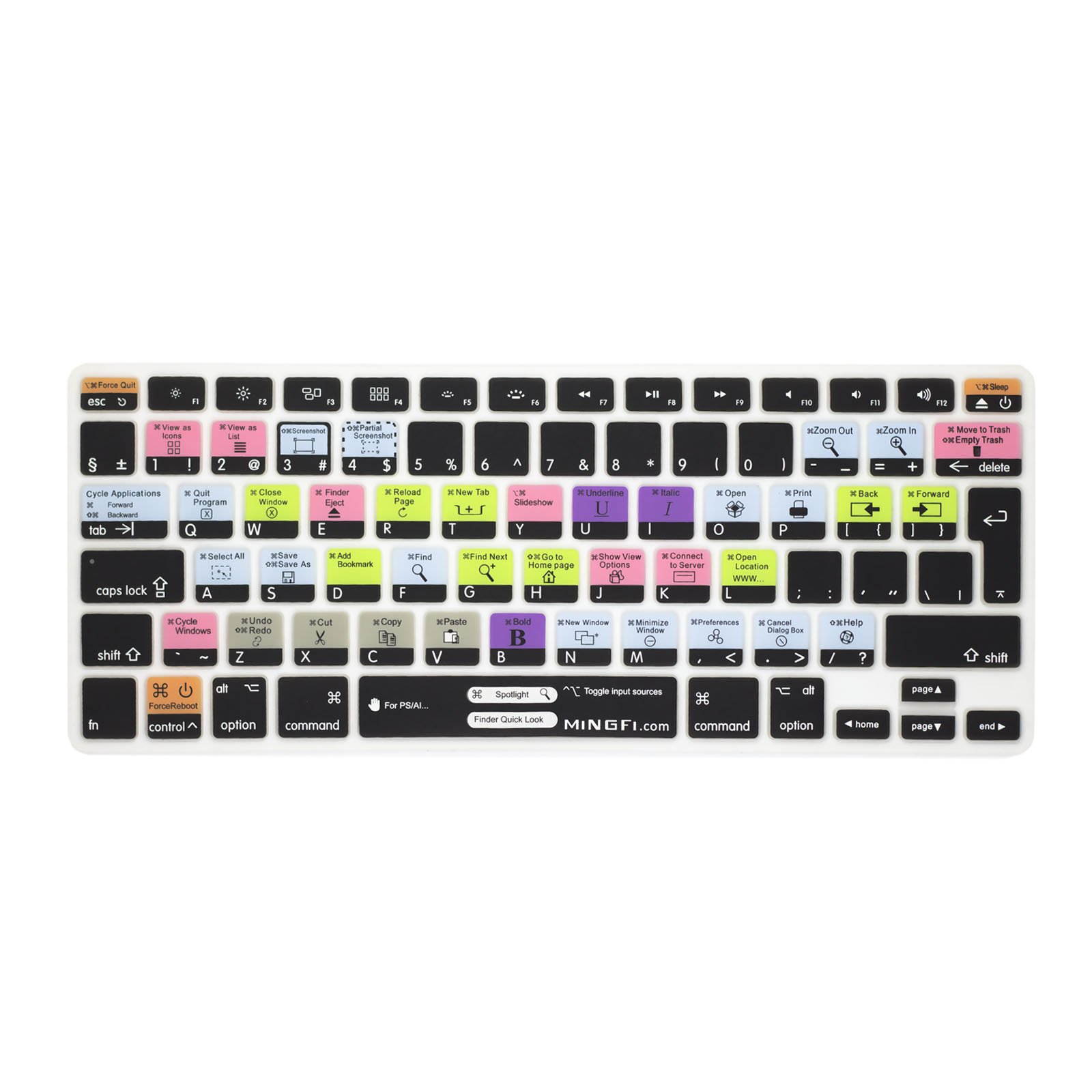 MiNGFi Silicone OSX shortcuts Keyboard Cover for MacBook Pro 13" A1278 A1425 A1502 (2008–2017), Air 13" A1369 A1466 (2010–2017), Pro 15" A1398 A1286 (2008–2015), Pro 17" A1297 (2011) EU/ISO Layout