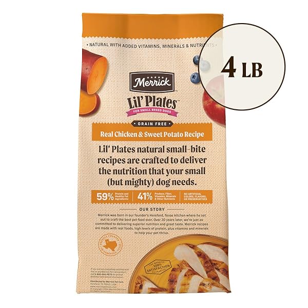 MERRICK LIL’ PLATES PREMIUM GRAIN FREE DRY DOG FOOD FOR SMALL DOGS, REAL CHICKEN AND SWEET POTATO KIBBLE – 4.0 LB. BAG
