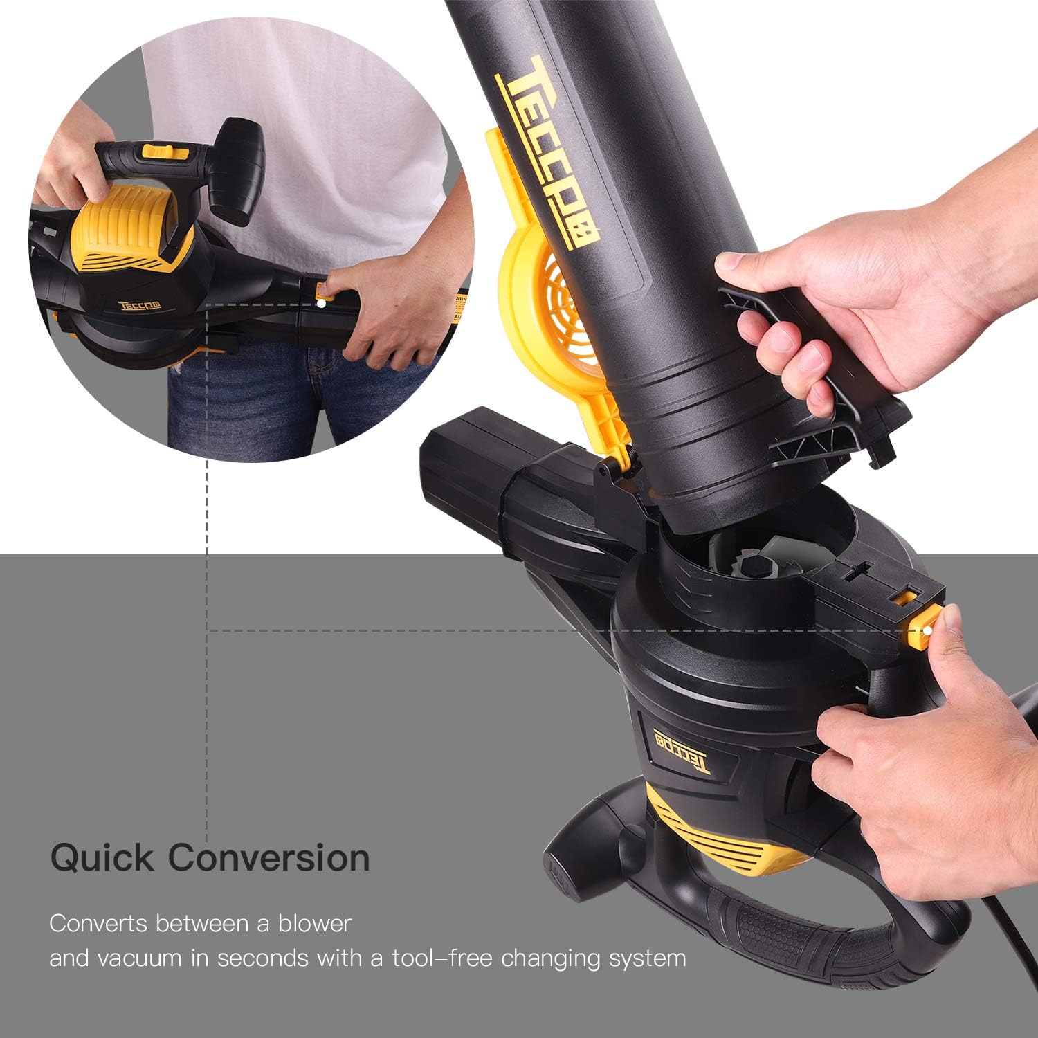 TECCPO Leaf Vacuum, 12 Amp 3-in-1 Leaf Blower/Vacuum/Mulcher, Mulching Ration of 16:1, Variable Blow Speed of 170/250mph, 280/410 CFM, 40L Collection Bag - TABV01G : Garden & Outdoor