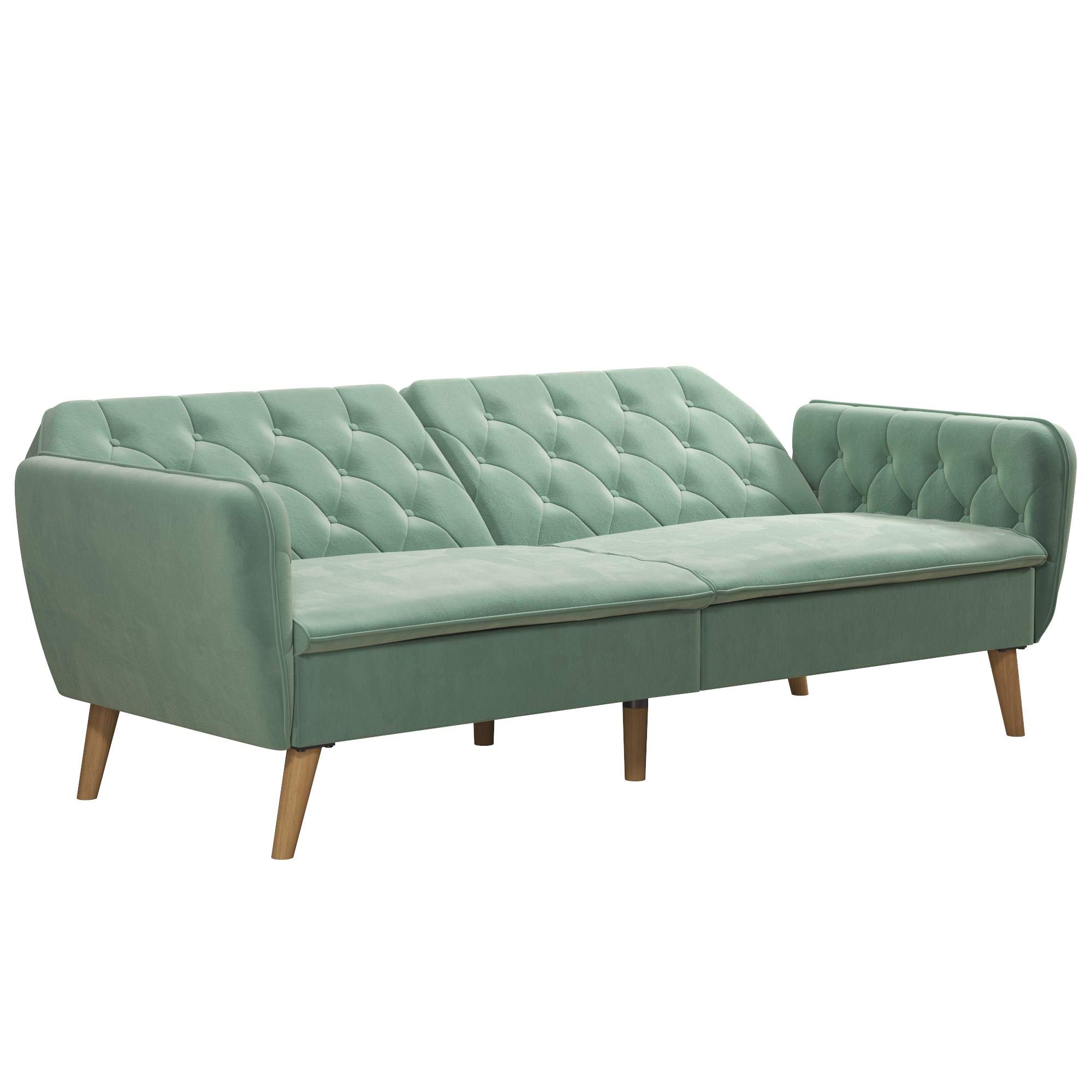 Novogratz Tallulah Memory Foam Sofa Bed, Light Green Velvet Futon