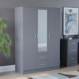 Vida Designs Riano 3 Door Mirrored Wardrobe Grey 170H x 115.4W x 53D cm