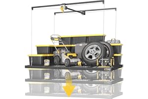 FERO Garage Ceiling Storage Racks – 4x8 FT Overhead Garage Storage Rack with Safety Lock, Heavy-Duty Ceiling Mounted Lift System and Storage Organizer, Ideal for Maximizing Overhead Space, 325 lbs Capacity