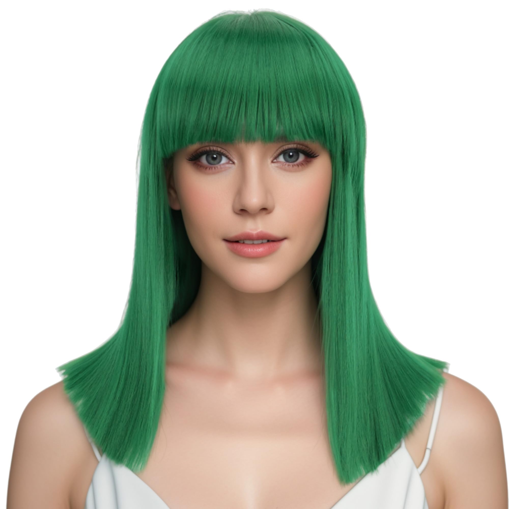 IMISSU Short Natural Cut Hair Cosplay Wig with Straight Bangs Halloween Costume Party Bob Wigs for Women (Green)