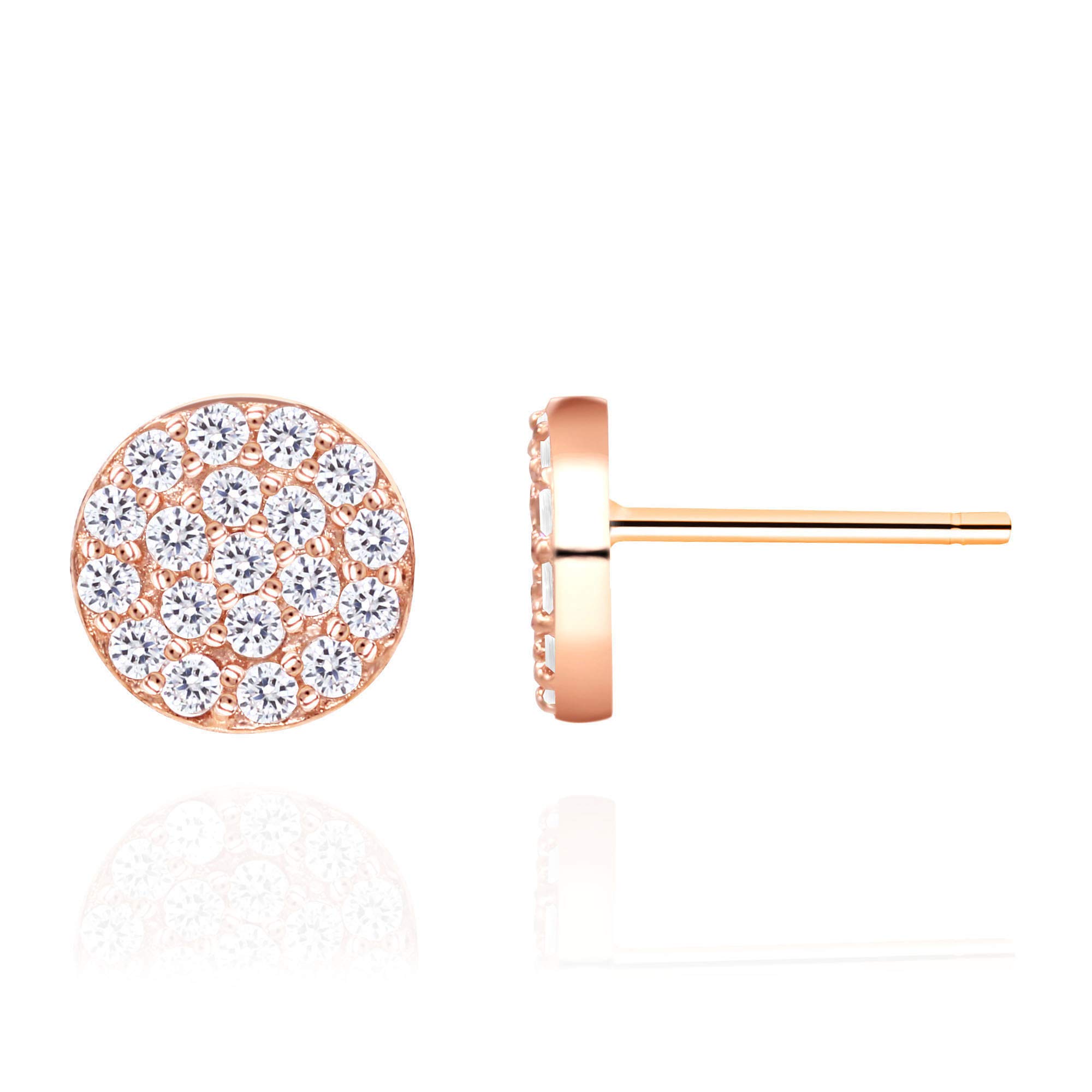 14k Rose Gold-Plated Sterling Silver Cubic Zirconia Mini Circle Pave Disc Stud Earrings 6mm Diameter