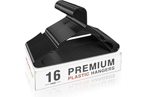 HOUSE DAY Plastic Hangers 16 Pack - Adult Clothes Hangers Black - Space Saving, Non-Slip, Durable & Sturdy Hanger with Shoulder Grooves for Closet, Perfect Slim Coat Hanger - Ganchos para Colgar Ropa