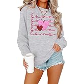 JINTING Valentines Sweatshirts for Women Love Heart Graphic Pullover Valentines Sequins Shirt Gift for Her