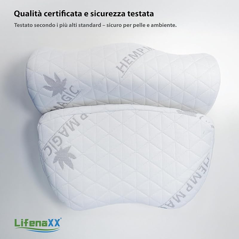 Cuscino cervicale in canapa LX-053 – Cuscino ergonomico in memory foam con fodera rimovibile e lavabile – Supporto naturale per il collo, traspirante e confortevole