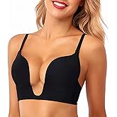 HANSCA Women's Deep Plunge Bra Cleavage Enhancer Low Cut Wireless Bra Padded Push Up