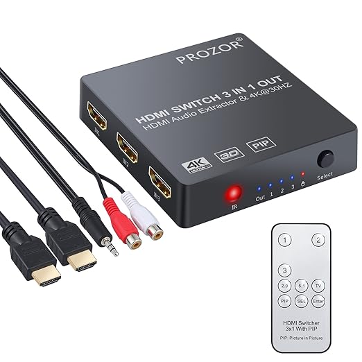 title=PROZOR HDMI Switch 3 Ingressi 1 Uscita con Estrattore Audio Uscita Analogico