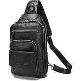 LANNSYNE Full Grain Leather Casual Sling Bag For Men Hiking/Travel/Business Crossbody Chest Bag Fits 12.9" iPad