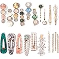 Mehayi 20 PCS Pearls and Acrylic Resin Hair Clips, Handmade Hair Barrettes, Marble Alligator bobby pins, Glitter Crystal Geometric Hairpin, Elegant Gold Hair Accessories, Gifts for Women Girls
