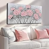 SOUGUAN Flower Wall Decor/Living Room Decorations/Pink Modern Artwork/Hand Painted Botanical Paintings for Bedroom Kitchen Home Office 20"x 40"