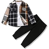bilison 3Pcs Toddler Baby Boy Outfits Plaid Flannel Shirt+T Shirts+Pants For 12M-5T Boys Clothtes