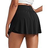 CRZ YOGA High Waisted Side Slit Tennis Skirts for Women - Mini Lined A Line Running Athletic Skort with Inner Pockets