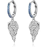 Angel Wings Earrings S925 Sterling Silver Moonstone Wings Dangle Hoop Earrings Jewelry for Women Girls