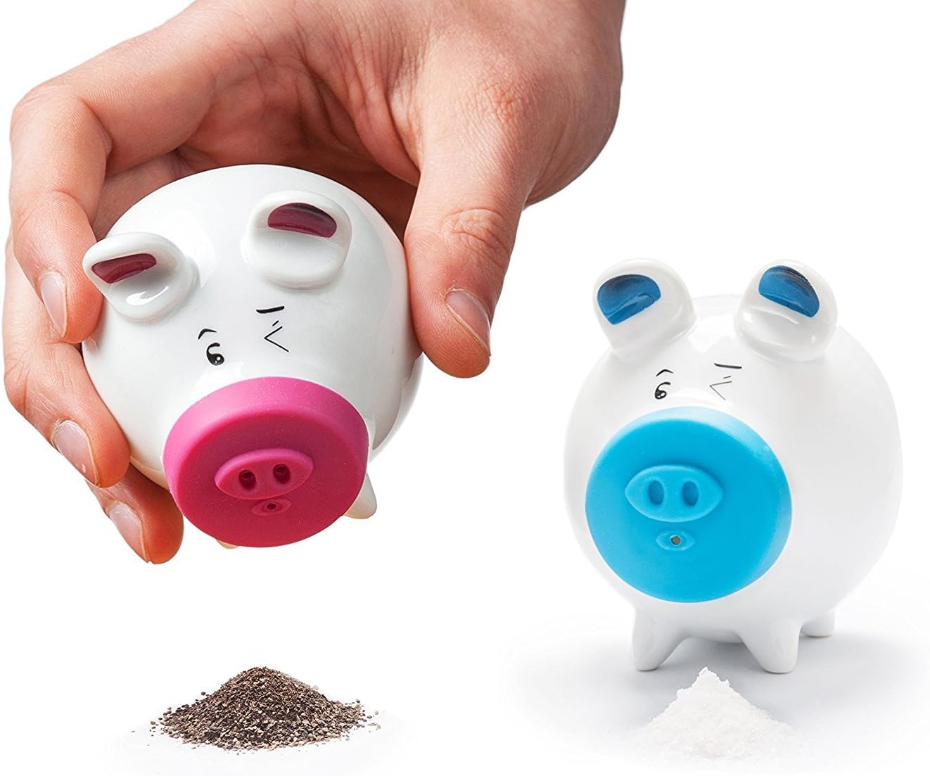 Salt and Pepper Shakers Set - Italy Design Porcelain Dinnerware Keeper Spice - Containers for Storage Ground Seasoning - Fun Unique Kitchen Accessory - 2 Shaker Jolly Pig