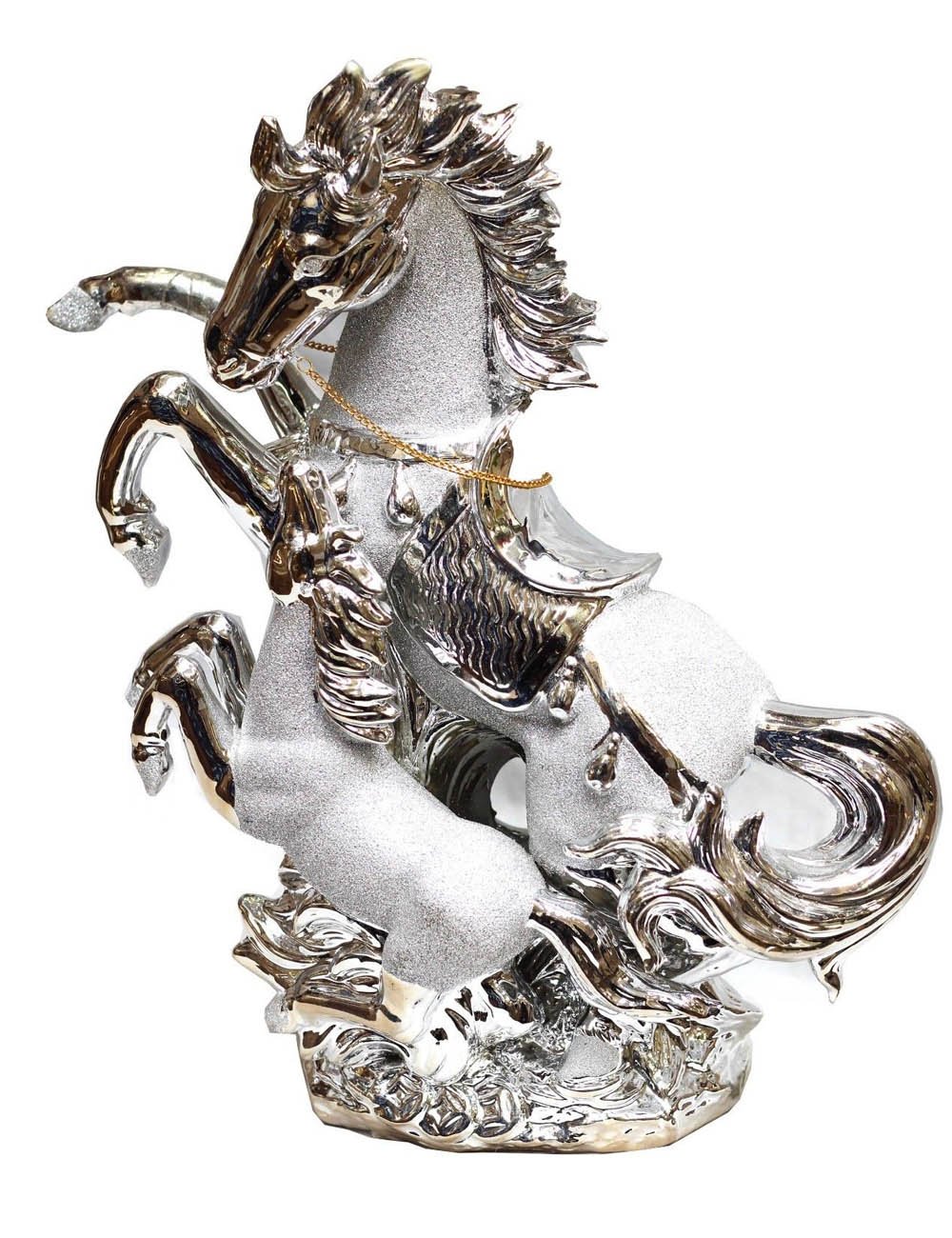 Italian Style Gold/Silver Horse Fole Romany Gypsy China Ornament Ceramic Center (Silver)