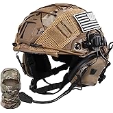 TUMHUTS Tactical Helmet with Headset,Adjustable Helmet with Helmet Cover and Fcae Mask for Cosplay Military Tactical Airsoft Gear