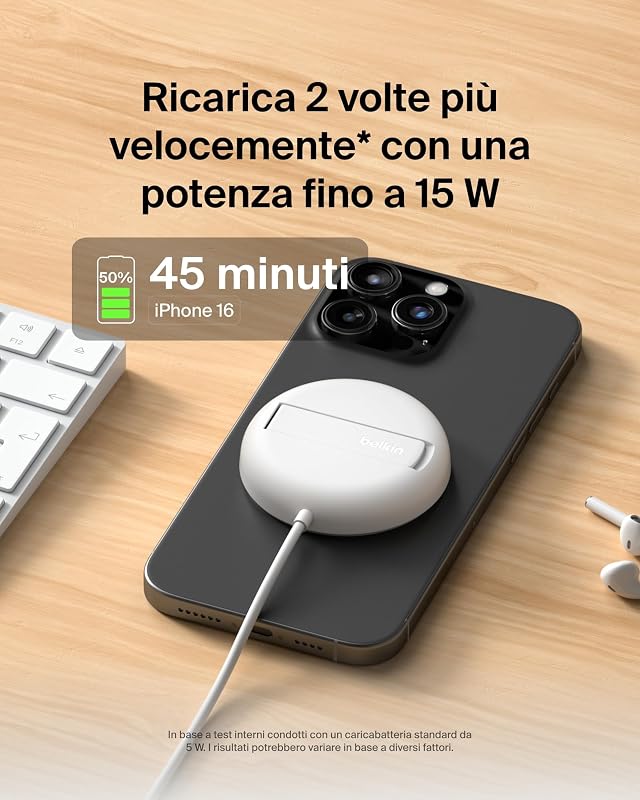 BoostCharge Pro Caricatore Wireless Magnetico 15W, Base con Supporto