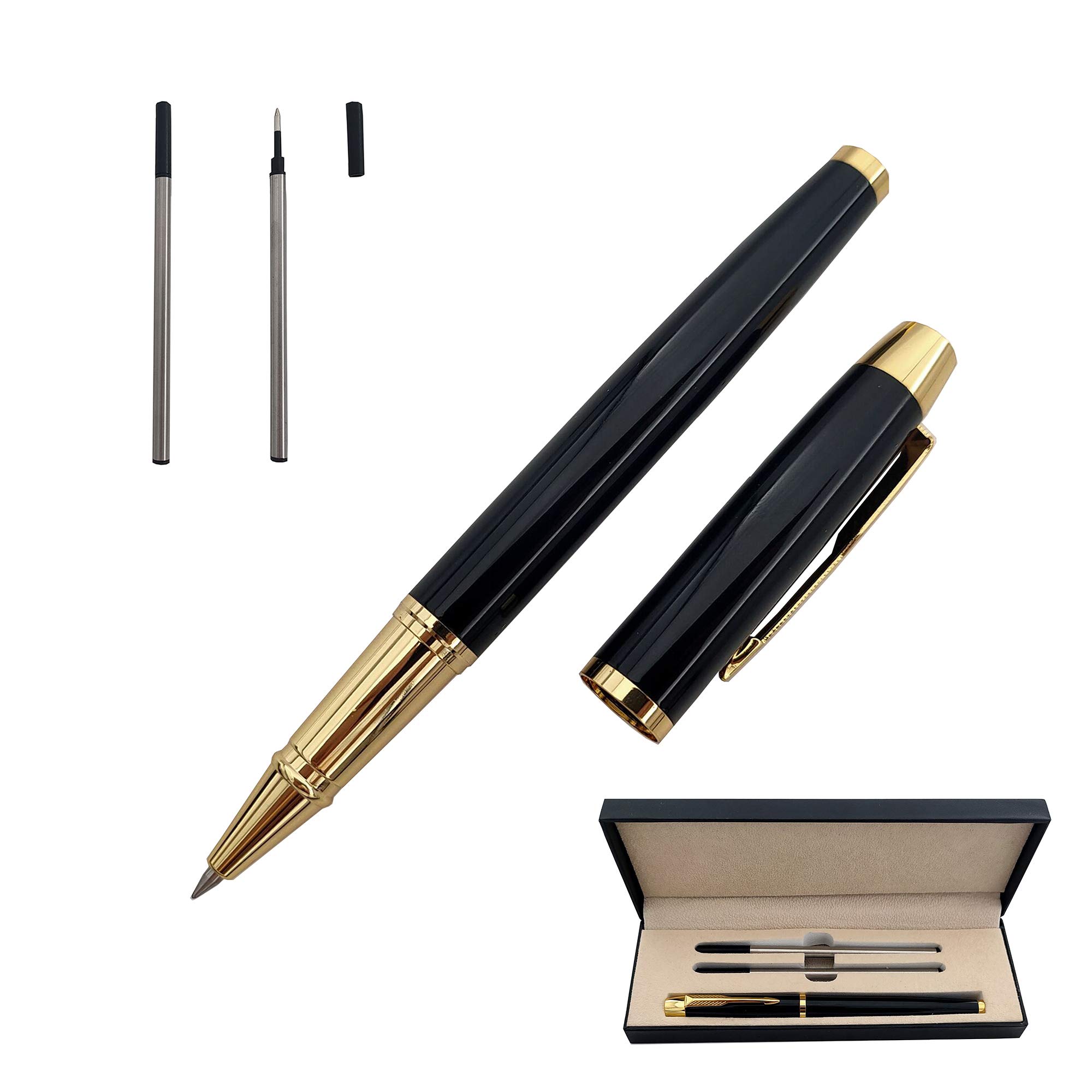Accod Metal Signature Pen Office Rollerball Pen Black Ink Ballpoint Pen Nice Gift Pen for Family, Classmate and Colleague 0.5mm Replaceable Refills-Gift Boxed (Black)