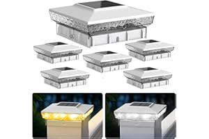 KEILAIMO Solar Post Cap Lights, 6 Pack Upgraded Outdoor Deck Fence Post Solar Lights for 4x4 5x5 Wood/Vinyl Posts, IP65 Waterproof, 10-12 Hours Warm/Cool White Glow for Garden/Patio/Porch - White