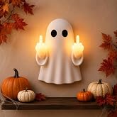 Middle Finger Ghost Light Halloween Glow LED Night Lamp Resin Wall Decor | Rear hanging buckle and tabletop base support flexible placement in bedrooms and entryways at 7.9 x 5.5 x 3.5 in