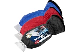 SCRUBIT [3 Pack Ice Scraper with Glove - Car Windshield Scraper for Ice and Snow w/Fleece Mitt - Scrape and Remove Snow While Staying Warm - Waterproof Car Scraper Snow Brush (Black, Blue, Red)