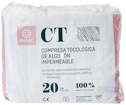 INDAS, Compresa Tocológica Algodón Impermeable, 20 unidades: Amazon.es
