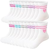 Bemeol Girls Crew Socks 10 Pairs Girl Casual Athletic Cotton Lightweight Stretch Crew Socks for Kids 4-6 6-8 8-10 Years Old