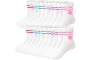 Bemeol Girls Crew Socks 10 Pairs Girl Casual Athletic Cotton Lightweight Stretch Crew Socks for Kids 4-6 6-8 8-10 Years Old