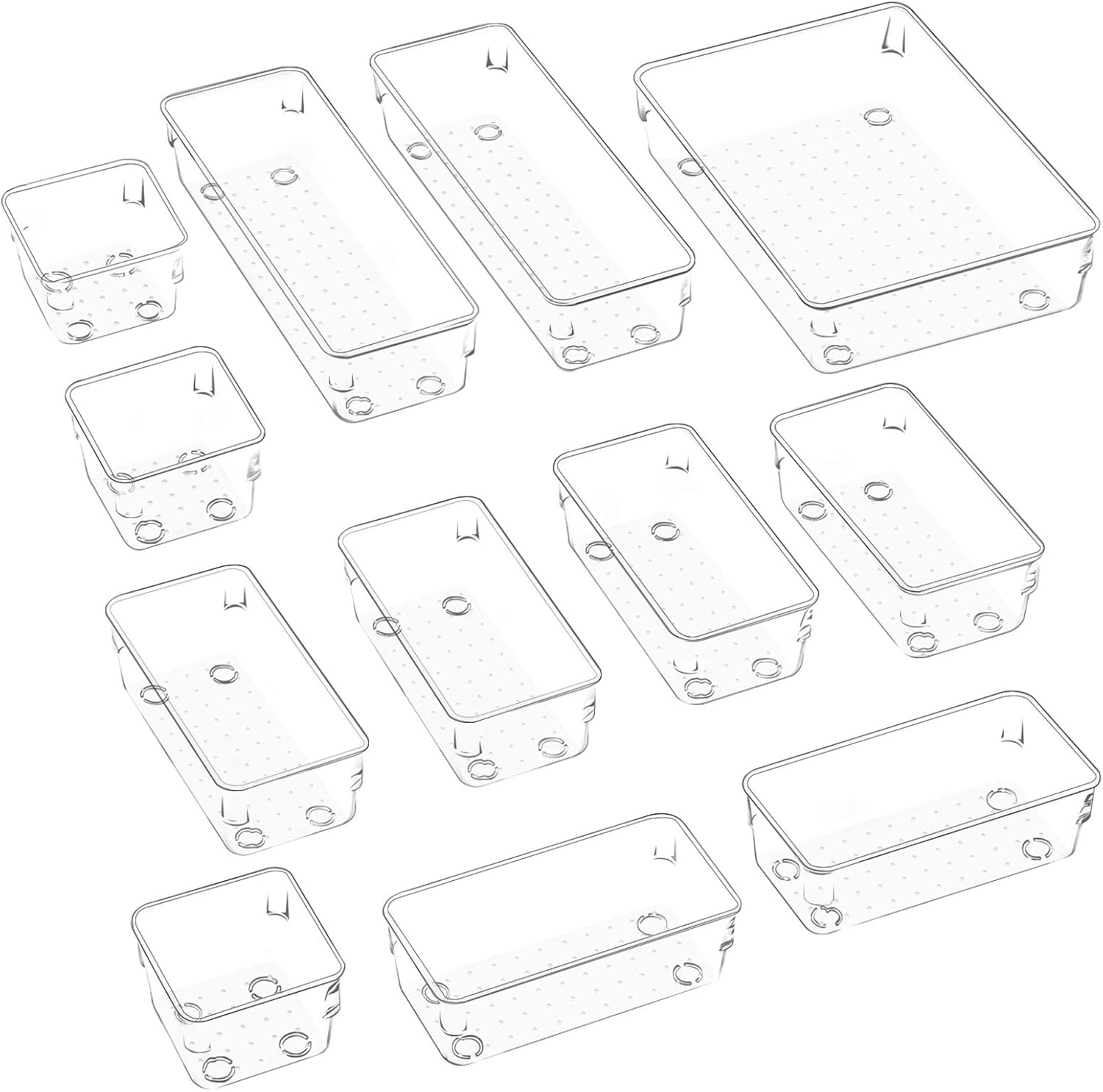 JARLINK 12 Pack Desk Drawer Organizer Trays with 4 Different Sizes, Versatile Clear Drawer Organizers Storage for Bathroom, Makeup, Bedroom, Kitchen, Office Supplies, Craft: Home & Kitchen