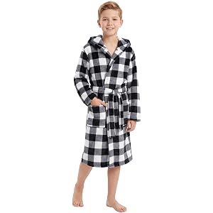 V.&GRIN Boys Fleece Robe Hooded, Soft Plush Kids Bathrobe with Print Pattern