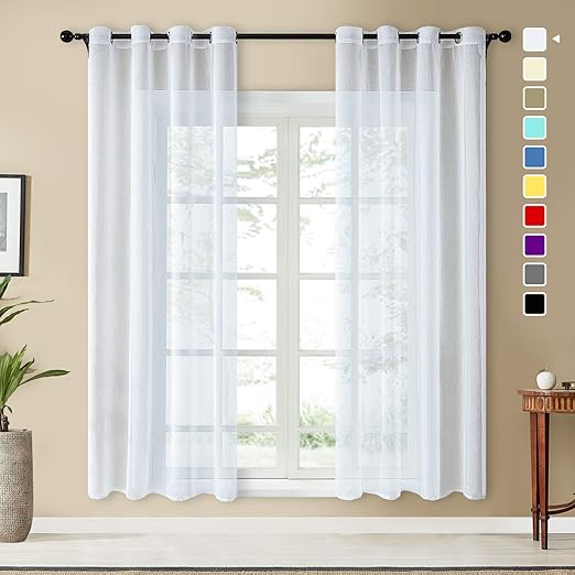 Top Finel White Grommet Sheer Curtains 72 Inches Long Faux Linen Solid